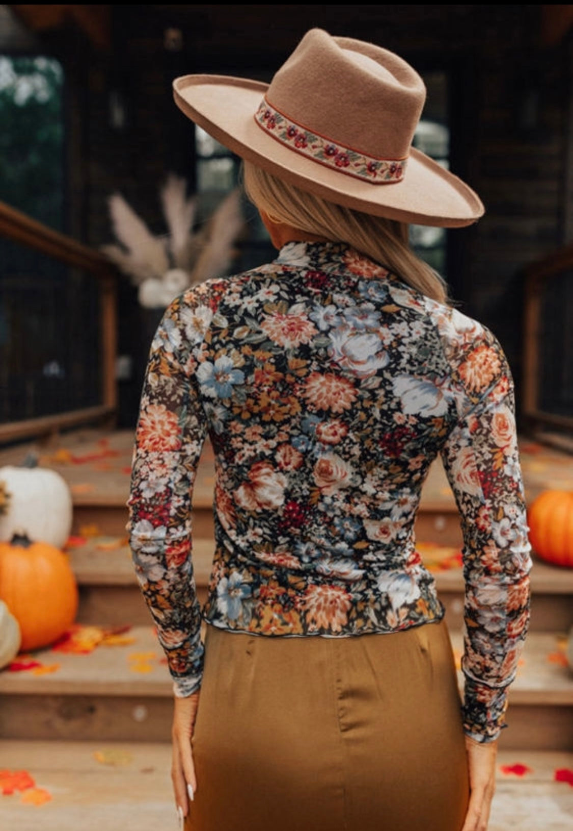 Floral Semi-Sheer Mesh Long Sleeve Knit Top