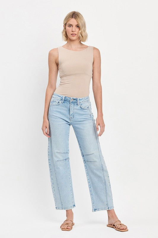 Flying Monkey High Rise Seam Detail Barrel Leg Jeans