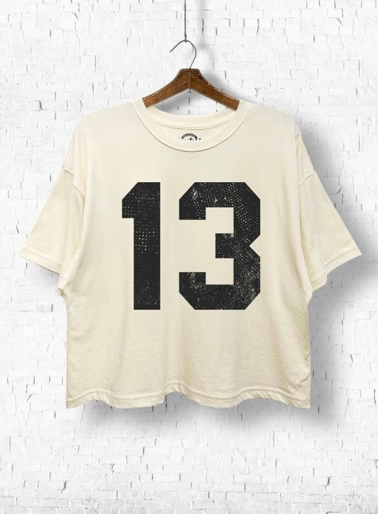 Cream Number 13 Graphic Print Boxy Crop T-Shirt